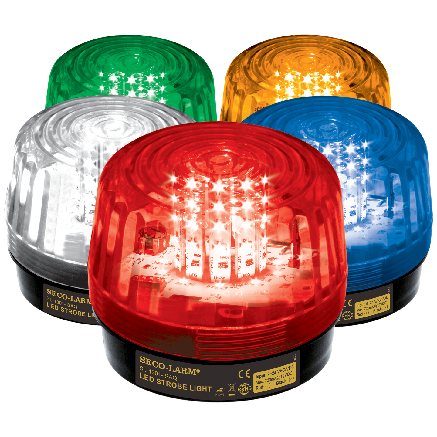 LED Strobe Light, 41 LEDs, 100dB Siren, 9~24 VAC/VDC, Clear - SECO