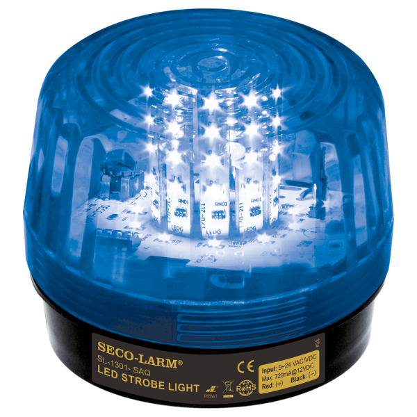 LED Strobe Light, 41 LEDs, 100dB Siren, 9~24 VAC/VDC, Blue - SECO