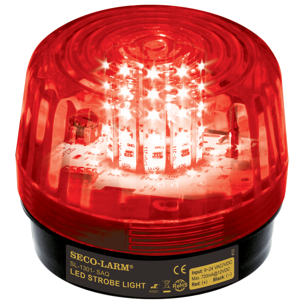 Luz Estroboscópica LED, 41 LEDs, Sirena 100dB, 9~24 VAC/VDC, Rojo