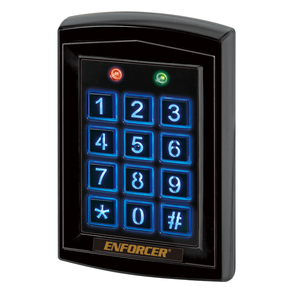 Teclado de acceso digital autónomo con carcasa negra sellada resistente a la intemperie